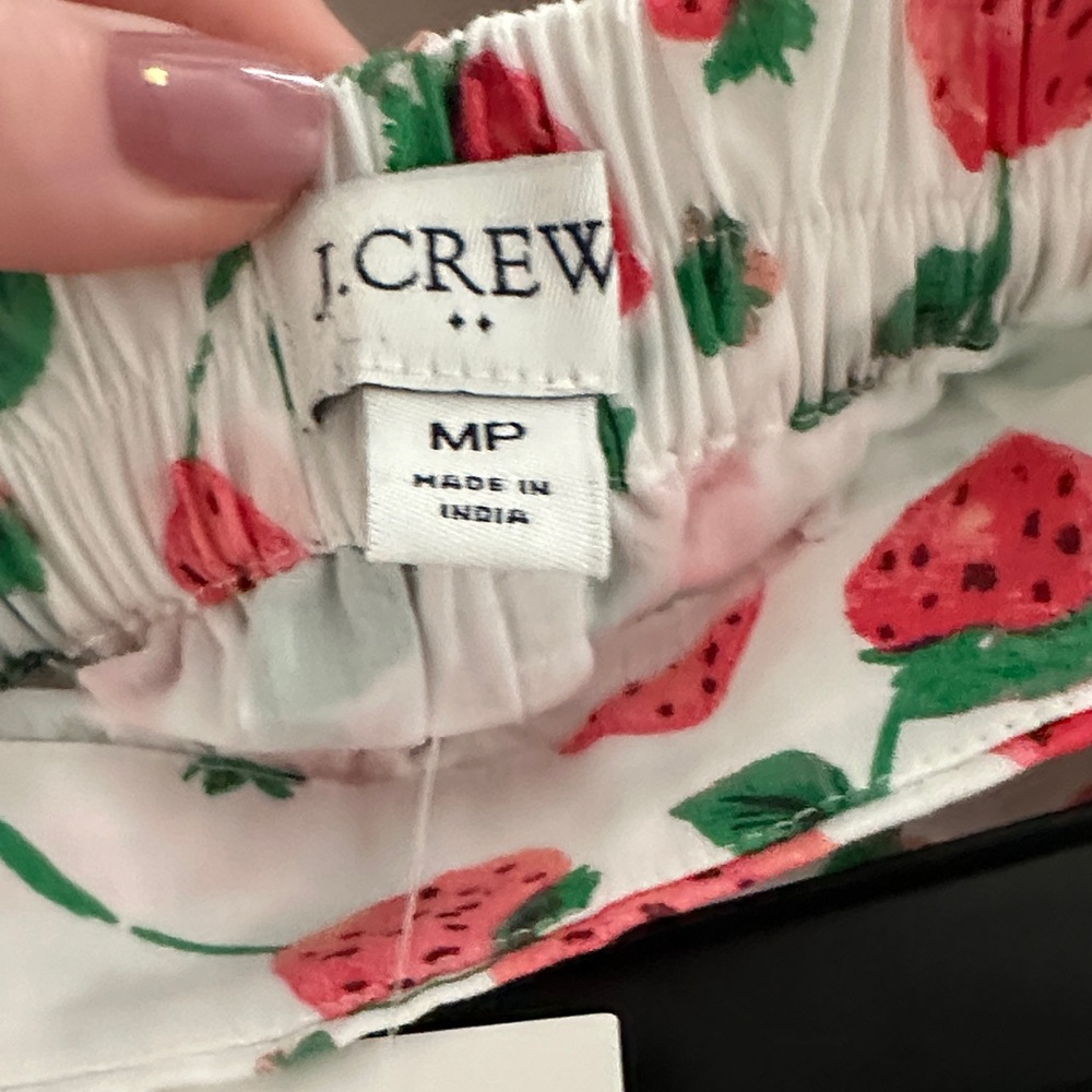 J. Crew Factory White A-Line Skirt with Pink Strawberry Print and Green Leaves - Picture 6 of 6